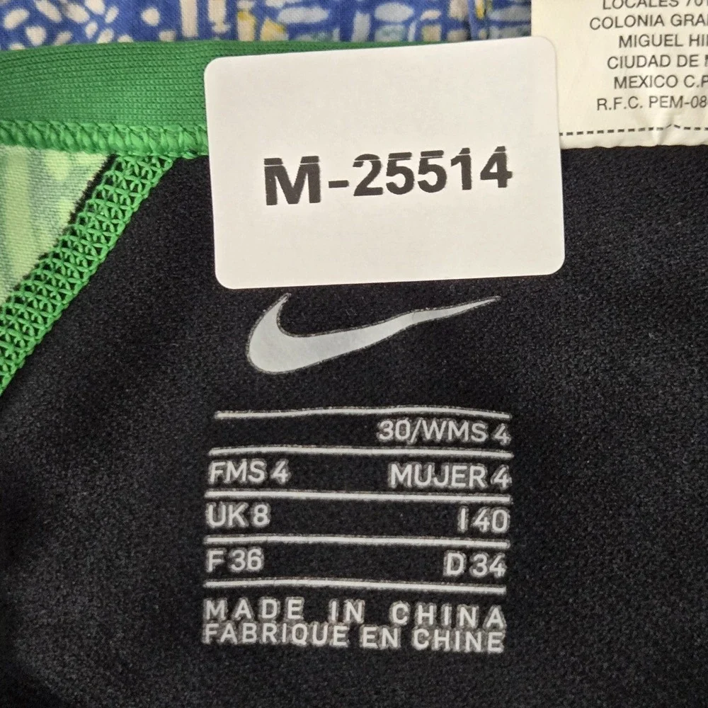 Nike Women Swimwear 4 Green One-Piece Geometric Geo Alloy Modern Cut Out
